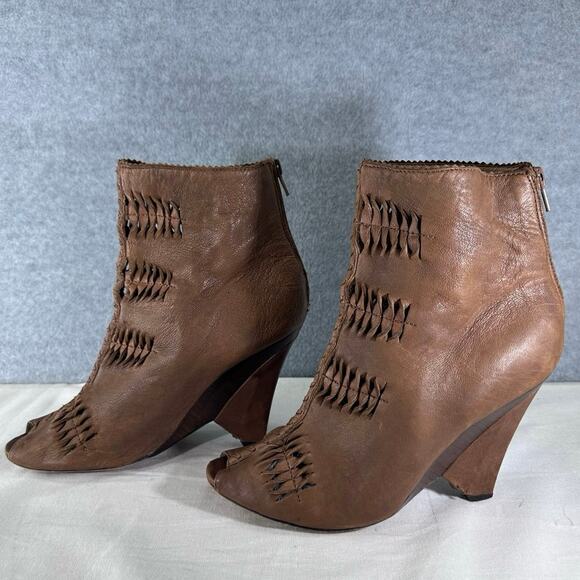 Sam Edelman Krosby Women’s sz 9.5 Gladiator Leather Wedge Peep Toe booties - Picture 4 of 12